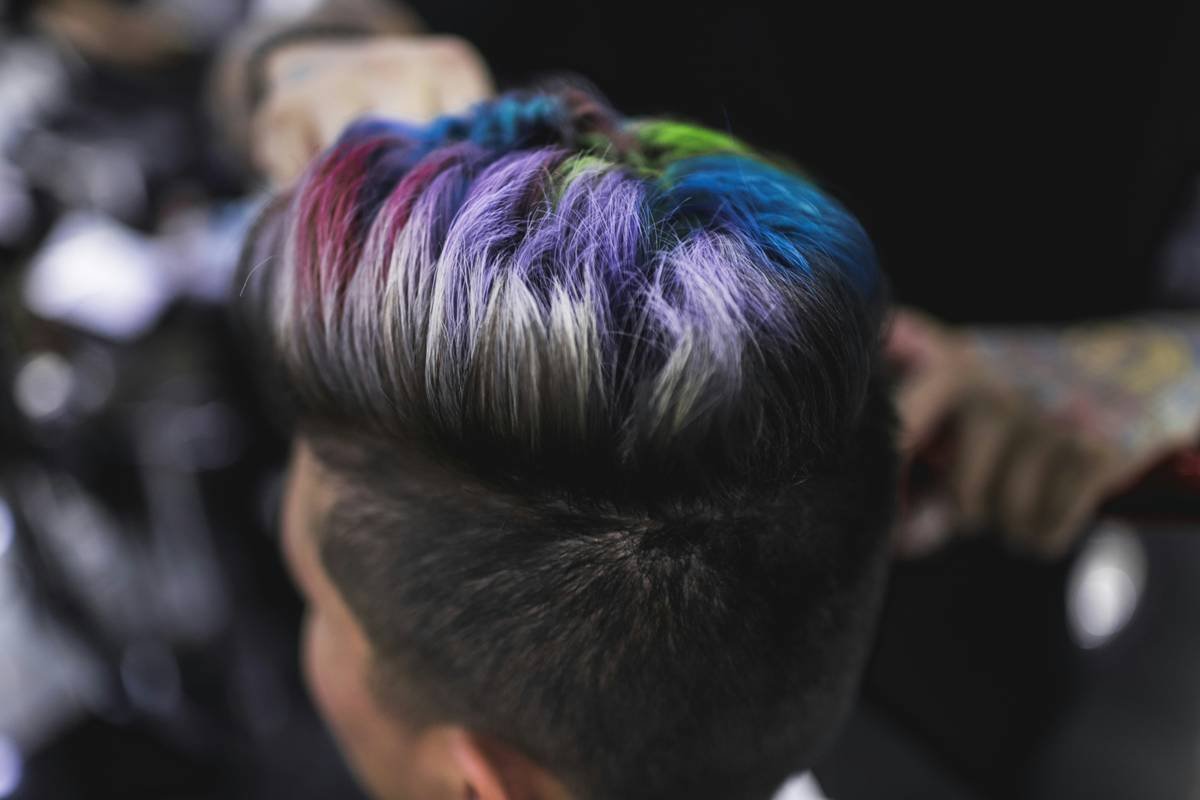 Side-by-side comparison: left shows stiff, shiny hair spikes with visible product buildup; right shows matte, textured spikes with natural movement and separation